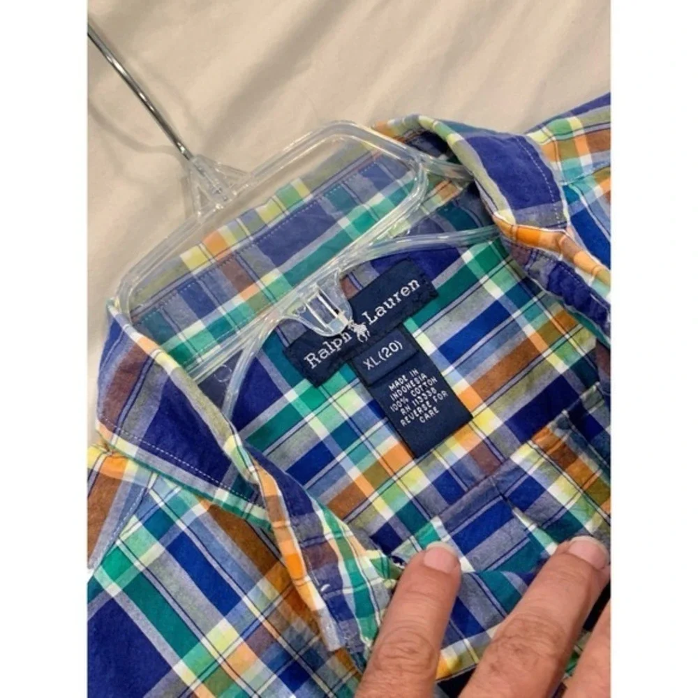 Ralph Lauren Boys XL‎ 20 Button Down Shirt Multicolor Plaid Long Sleeve Cotton